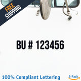 BU # 123456 Number Regulation Decal Sticker (2 Pack)