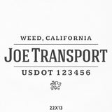 Company Name Decal with Location & USDOT