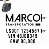 Company Truck Decal with 3 Regulation Numbers