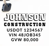 Company Name Truck Decal with Regulation Lines