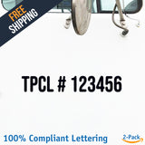 TPCL # 123456 Number Regulation Decal Sticker (2 Pack)