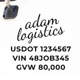 Company Name Truck Decal with Regulation Lines