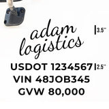 Company Truck Decal with 3 Regulation Numbers