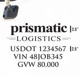 Company Truck Decal with 3 Regulation Numbers