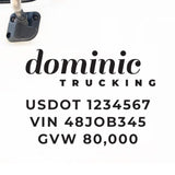 Company Name Truck Decal with Regulation Lines