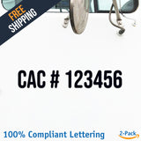 CAC # 123456 Number Regulation Decal Sticker (2 Pack)