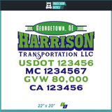 Company Name, Truck Door Decal, Location, USDOT, MC, CA, GVW