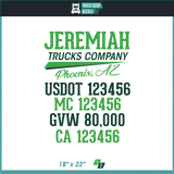 Company Name, Truck Door Decal, Location, USDOT, MC, CA, GVW