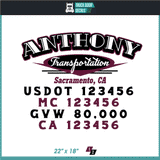 Company Name, Truck Door Decal, Location, USDOT, MC, CA, GVW