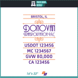 Company Name, Truck Door Decal, Location, USDOT, MC, CA, GVW