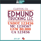 Company Name, Truck Door Decal, Location, USDOT, MC, CA, GVW