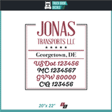 Company Name, Truck Door Decal, Location, USDOT, MC, CA, GVW