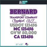 Company Name, Truck Door Decal, Location, USDOT, MC, CA, GVW