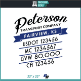 Company Name, Truck Door Decal, Location, USDOT, MC, CA, GVW