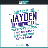 Company Name, Truck Door Decal, Location, USDOT, MC, CA, GVW