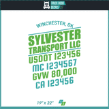 Company Name, Truck Door Decal, Location, USDOT, MC, CA, GVW