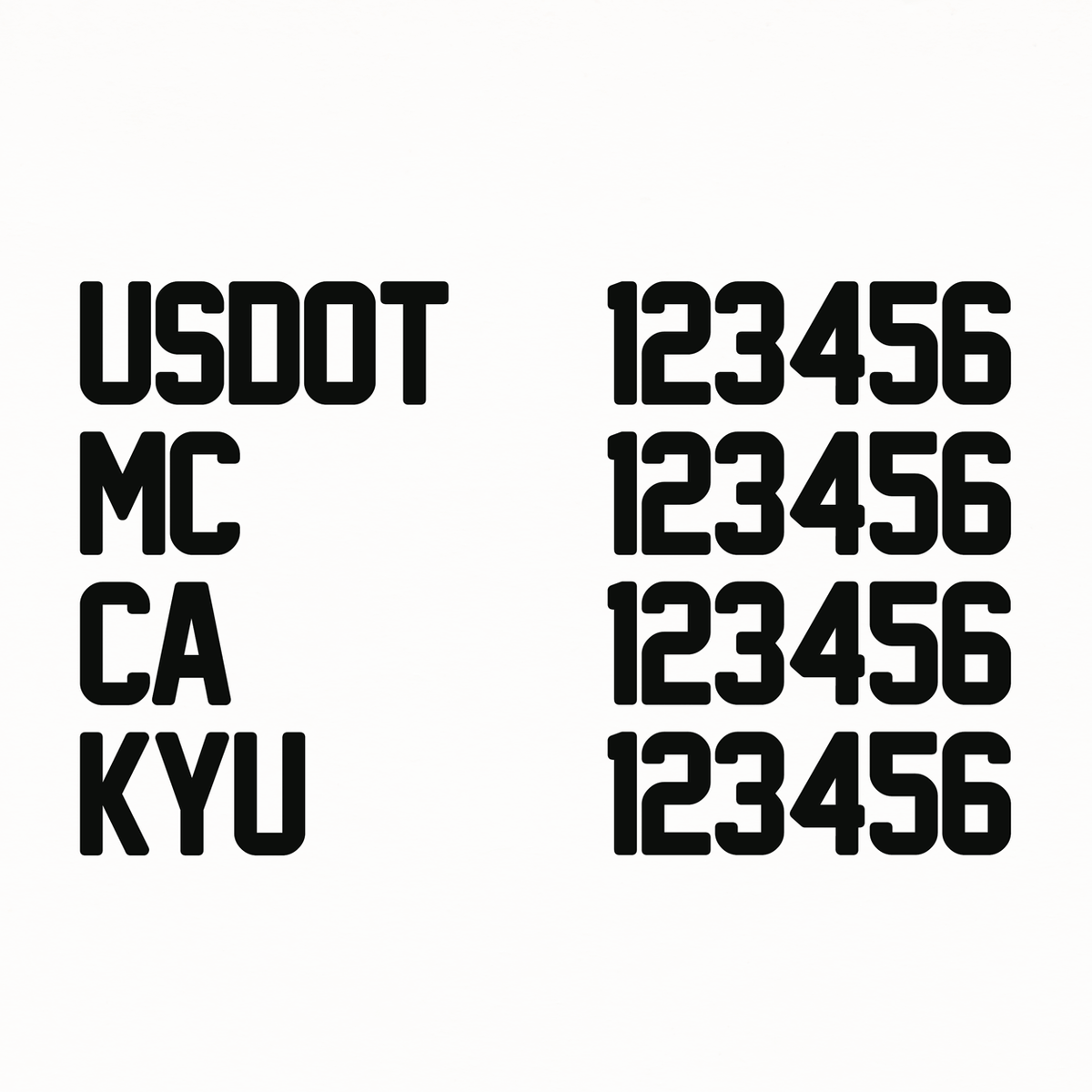 Spaced Four Line Truck Decal (Good for USDOT, MC, GVW, CA, KYU)