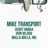 Company Name Truck Decal with Regulation Lines