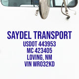 Company Name Truck Decal with Regulation Lines