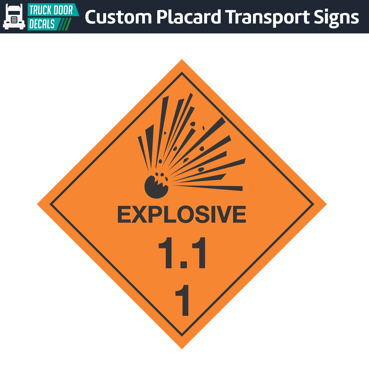 Hazard Class 1: Explosive 1.1 Placard Sign – Truck Door Decals