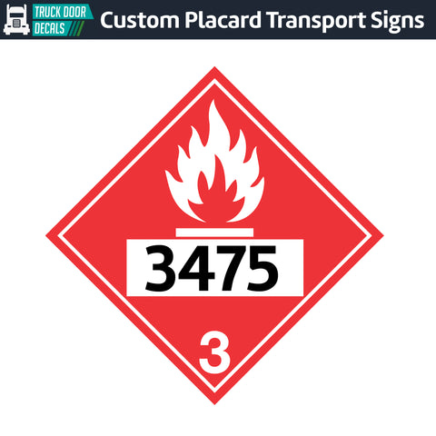 Hazard Class 3: Flammable Liquids UN # 3475 Placard Sign