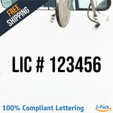 LIC License # Number Regulation Decal Sticker (2 Pack)