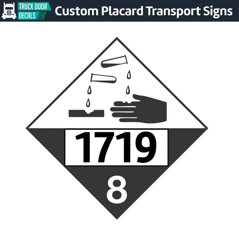 Hazard Class 8: Corrosive UN # 1719 Placard Sign