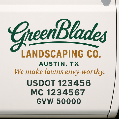 Landscaping or Lawn Care Truck Door Decal Sticker Lettering Sign (Set of 2)
