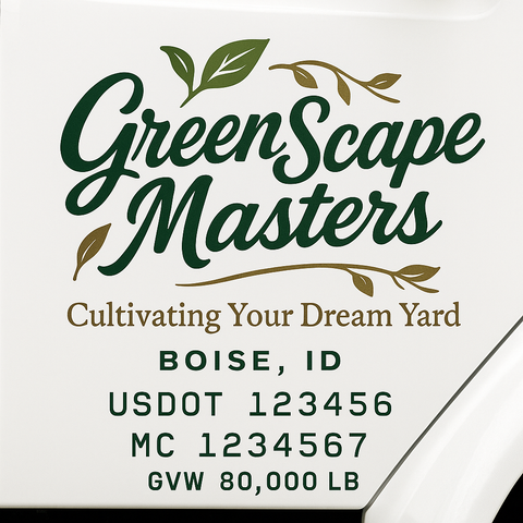 Landscaping or Lawn Care Truck Door Decal Sticker Lettering Sign (Set of 2)