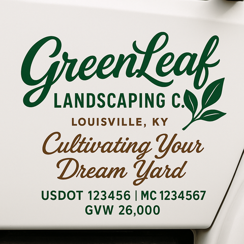 Landscaping or Lawn Care Truck Door Decal Sticker Lettering Sign (Set of 2)