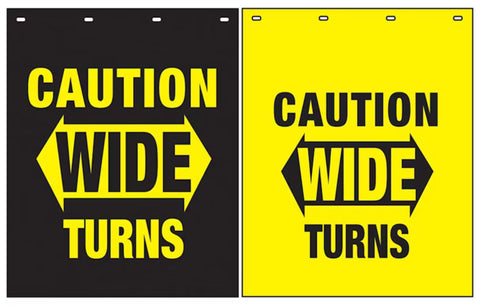 caution wide turns mud flaps