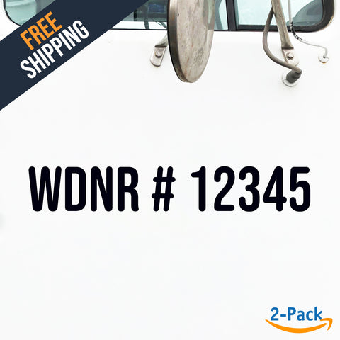 WDNR # 123456 Number Regulation Decal Sticker (2 Pack)
