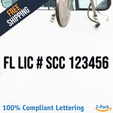 FL LIC # SCC 123456 Number Regulation Decal Sticker (2 Pack)
