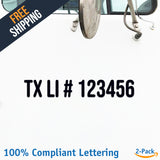 TX LI # 123456 Number Regulation Decal Sticker (2 Pack)