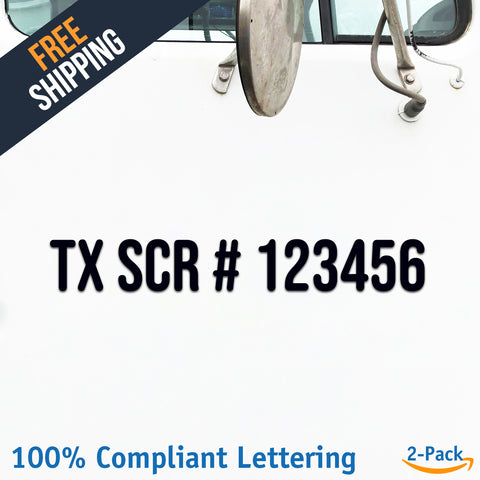 TX SCR # 123456 Number Regulation Decal Sticker (2 Pack)