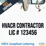 HVACR Contractor Lic # 123456 Number Regulation Decal Sticker (2 Pack)