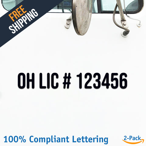 OH LIC # 123456 Number Regulation Decal Sticker (2 Pack)