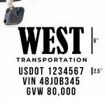 Company Truck Decal with 3 Regulation Numbers (USDOT, VIN, GVW, MC)