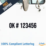 OK # 123456 Number Regulation Decal Sticker (2 Pack)