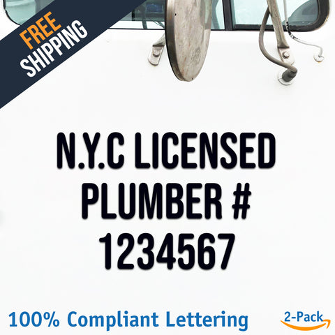 N.Y.C Licensed Plumber # 1234567 Number Regulation Decal Sticker (2 Pack)