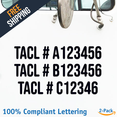 TACL # 123456 (and Variants) Number Regulation Decal Sticker (2 Pack)