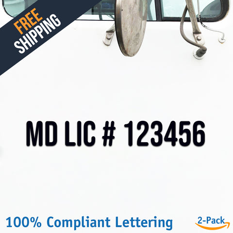 MD Lic # 123456 Number Regulation Decal Sticker (2 Pack)