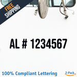 AL # 1234567 Number Regulation Decal Sticker (2 Pack)