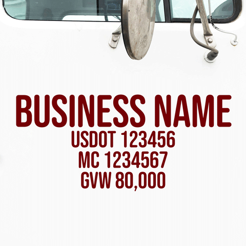 Company Name Decal with Truck Regulation Lines