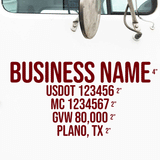 Company Name Truck Decal + 5 Regulation Lines (USDOT)