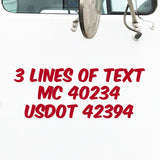 3 Lines of Text Semi Truck Decal, USDOT, MC