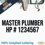 Master Plumber HP # 1234567 Number Regulation Decal Sticker (2 Pack)