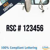 RSC # 123456 Number Regulation Decal Sticker (2 Pack)
