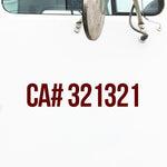 CA Number Decal Sticker (California)
