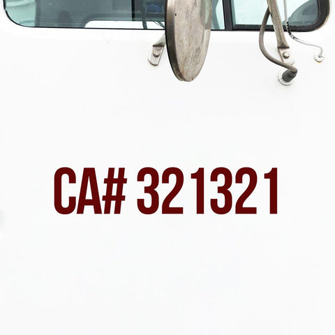 CA Number Decal Sticker (California)